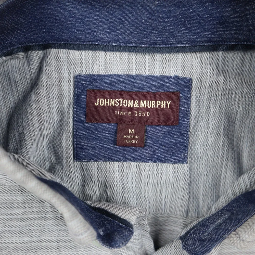 Johnston & Murphy Shirt Mens Medium Blue Slub Cotton Button Down Long Sleeve